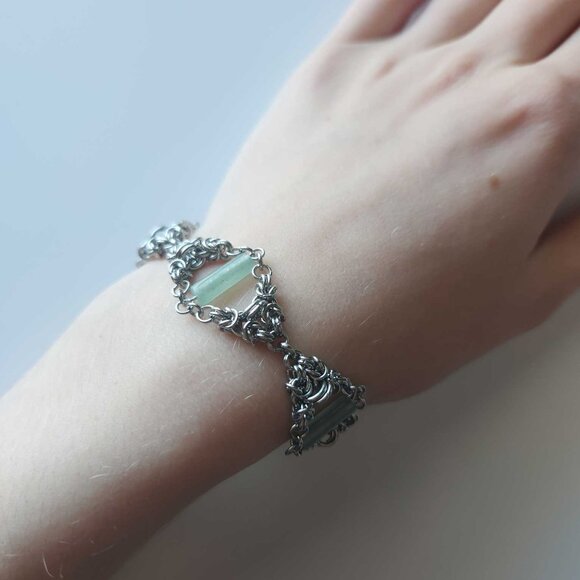 Gothic long chainmaille necklace with a small silver chain - Picture 3 of 7